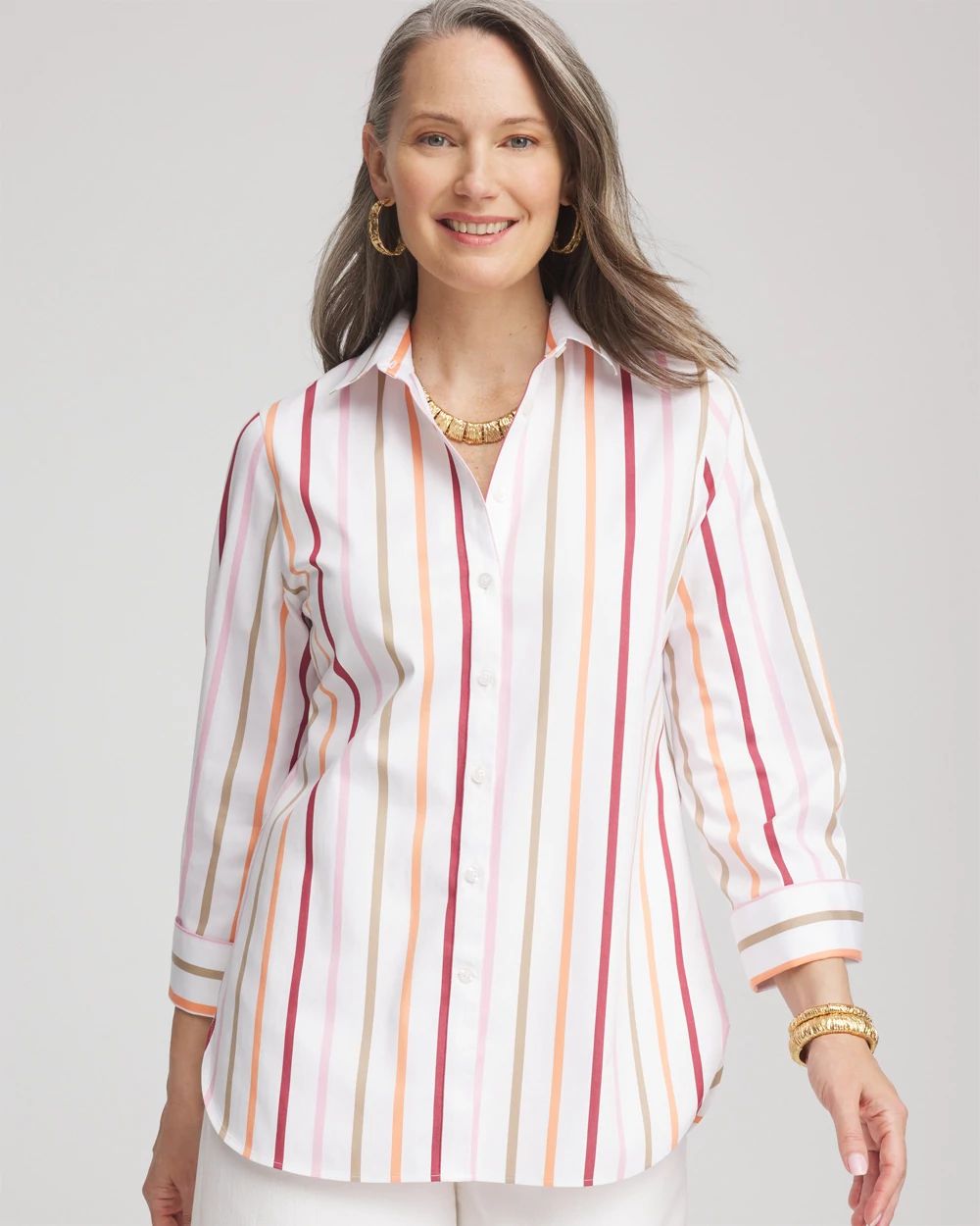 No Iron™ Striped Stretch-Sateen Shirt | Chico's